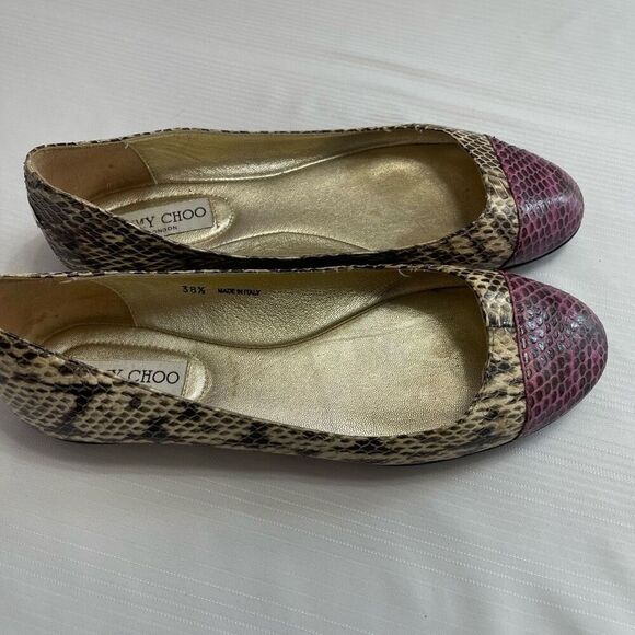 Jimmy Choo London Snakeskin Embossed Leather Flats Shoes Size 38 1/2 US 8 - Picture 2 of 10